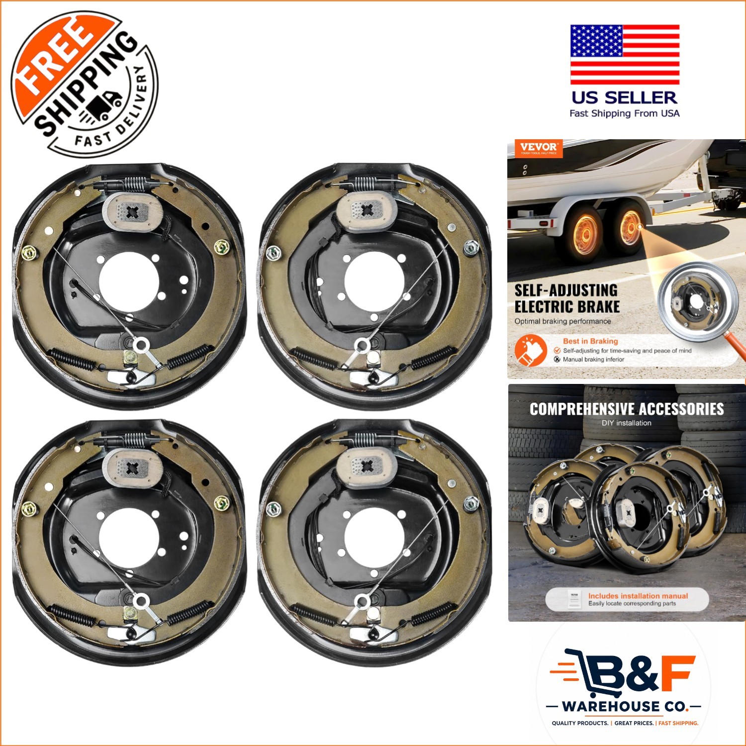 Universal Electric Brake Assembly, 12" x 2", for Safe Trailer Operations