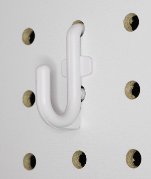 White J-Style Peg Board Plastic Locking Hooks Kit -25 pack PEGBOARD NOT INCLUDED
