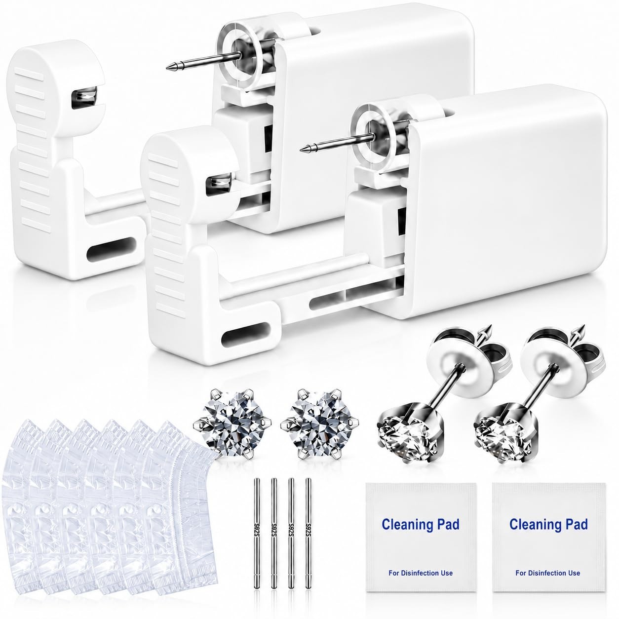 Complete Ear Piercing Kit - 2 Disposable Guns with 5MM CZ Studs & Accessories