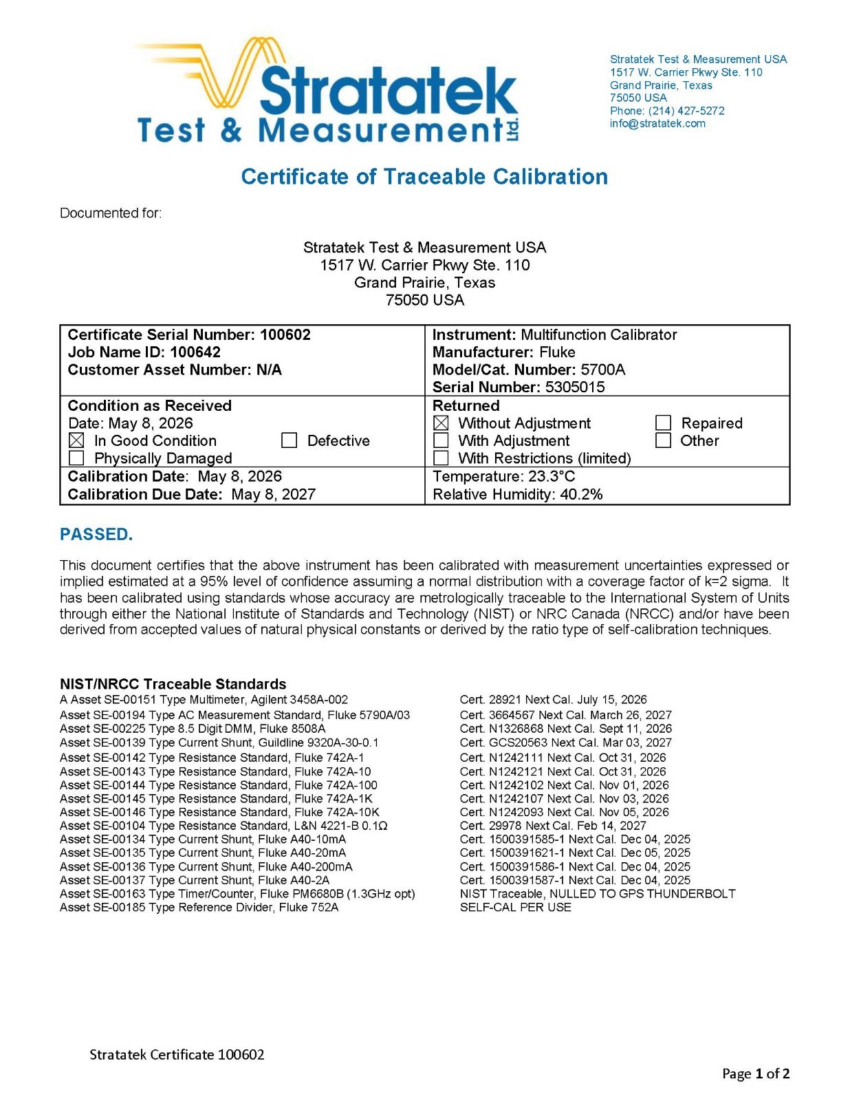 Fluke 5700A Multifunction Calibrator NIST Calibrated