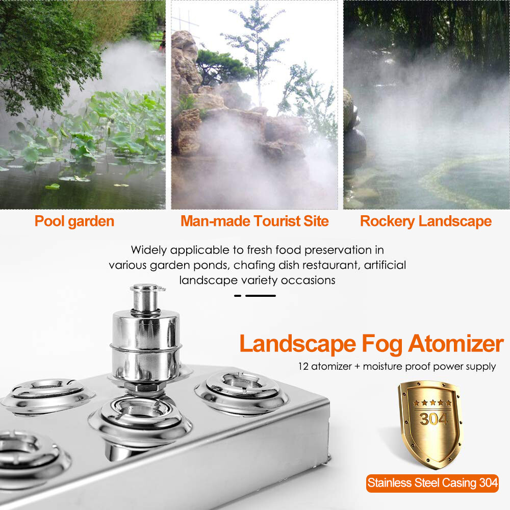 12 Head Ultrasonic Mist Maker Pond Fogger Machine for Hydroponics Landscape 110V