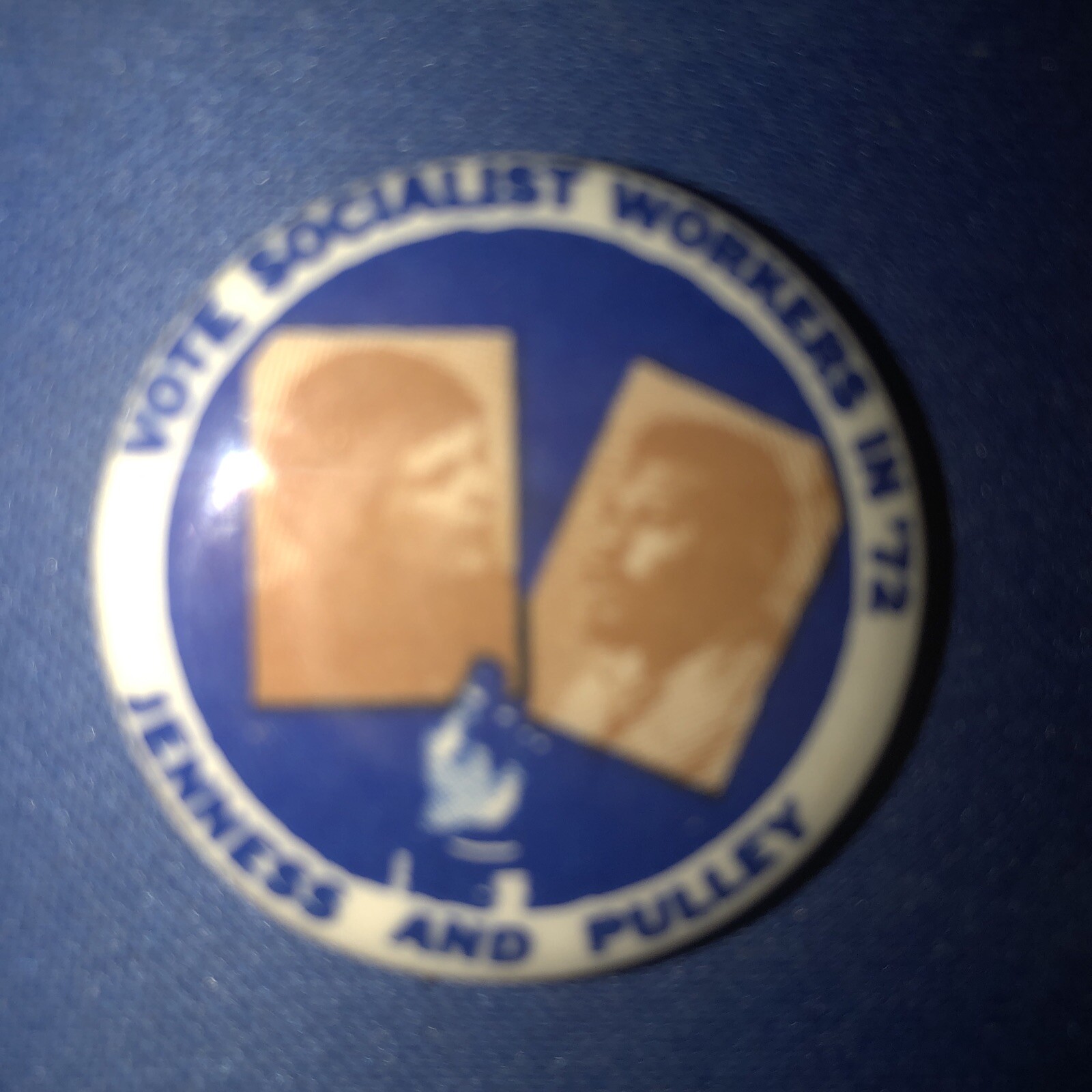 Vote Socialist Workers In 72 Jenness and Pulley jugate 1 1/4” pinback button pin