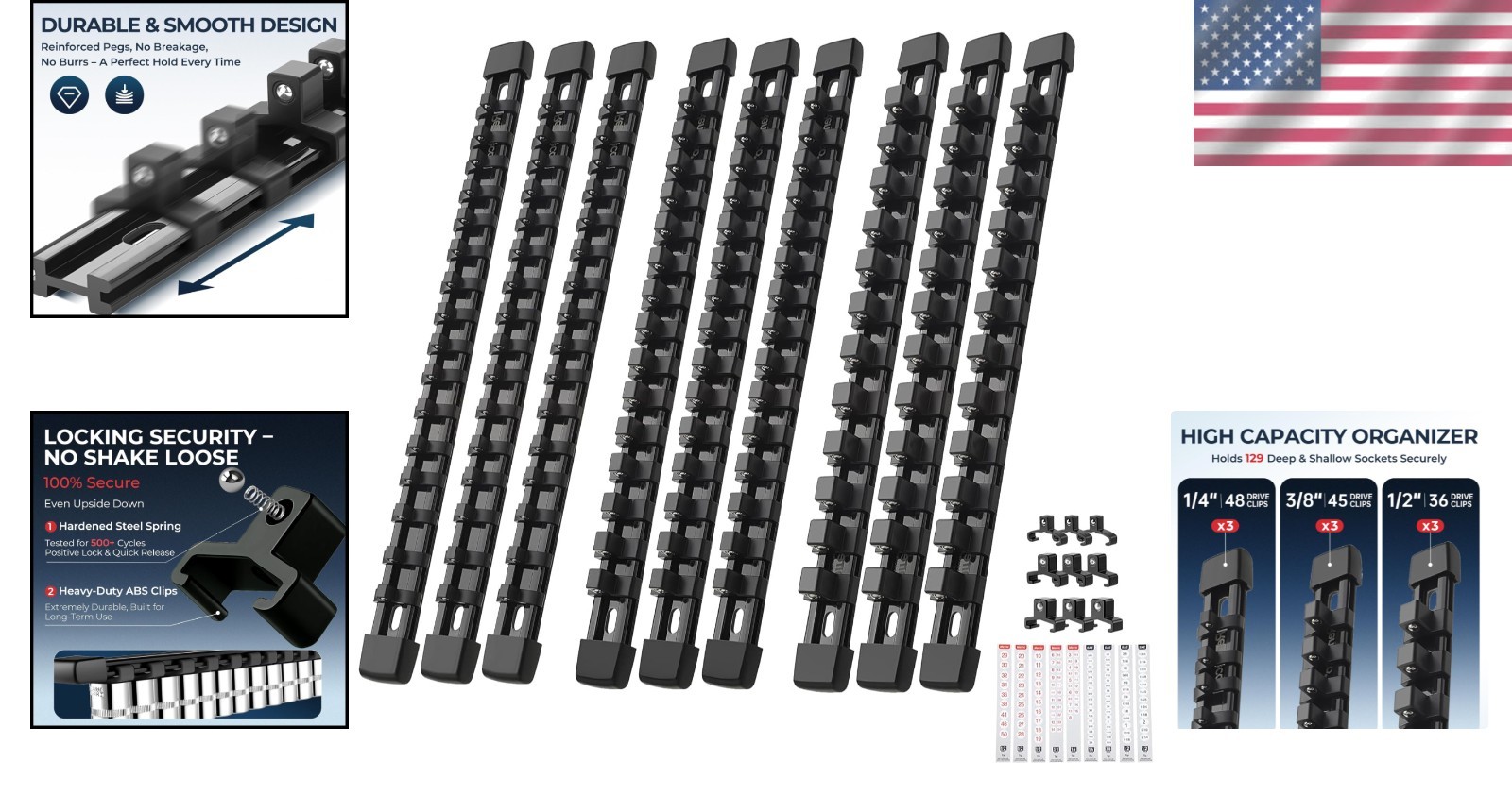 9-Piece Adjustable Socket Storage System for Tool Boxes - ABS Design