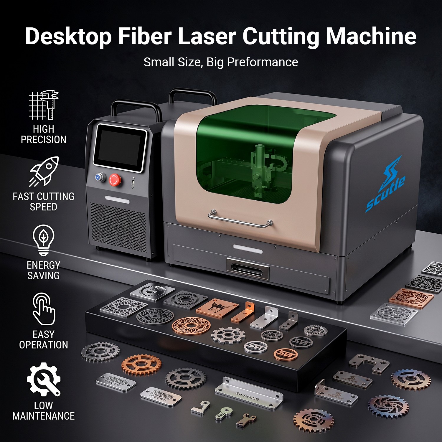 1200W 2 IN 1 Air-Cooled Fiber Laser Cutting/Engraving Machine for Metal Cutting
