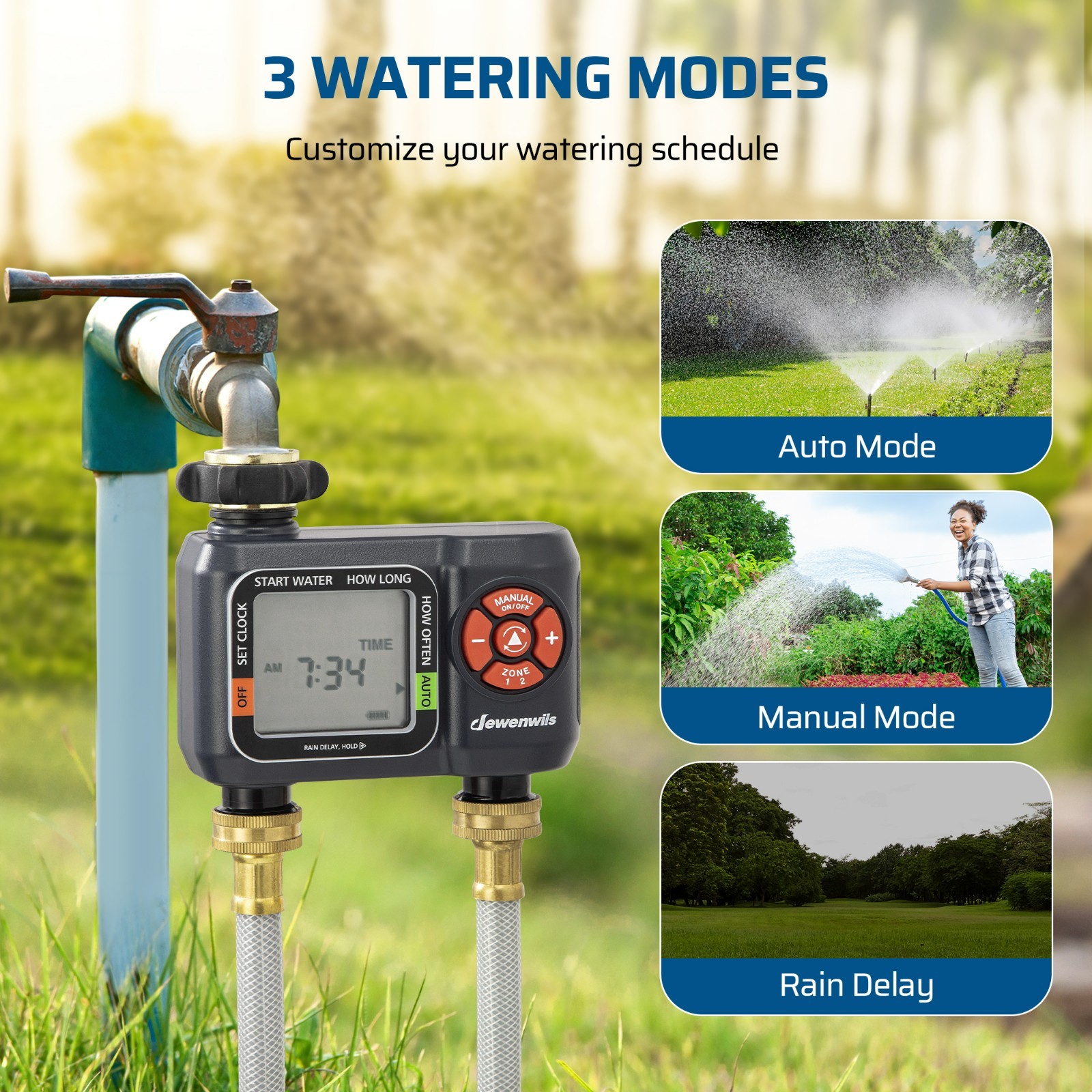 DEWENWILS 2-Zone Water Hose Timer – Programmable Sprinkler Timer with Rain Delay