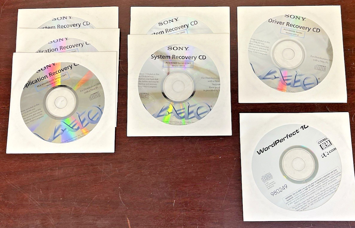 Sony VAIO Recovery CD – Driver/System/Application – PCV‑RX/K Series OEM