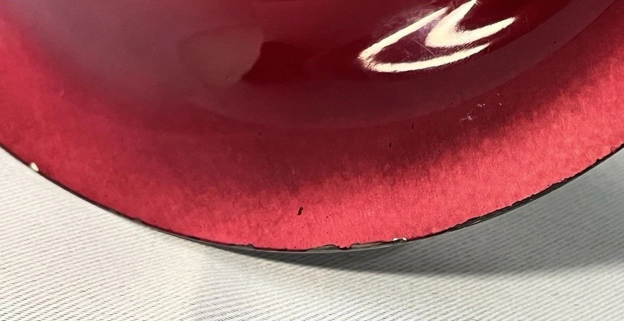 Reed & Barton 141 Red Enamel on Silverplate Footed Compote Dish