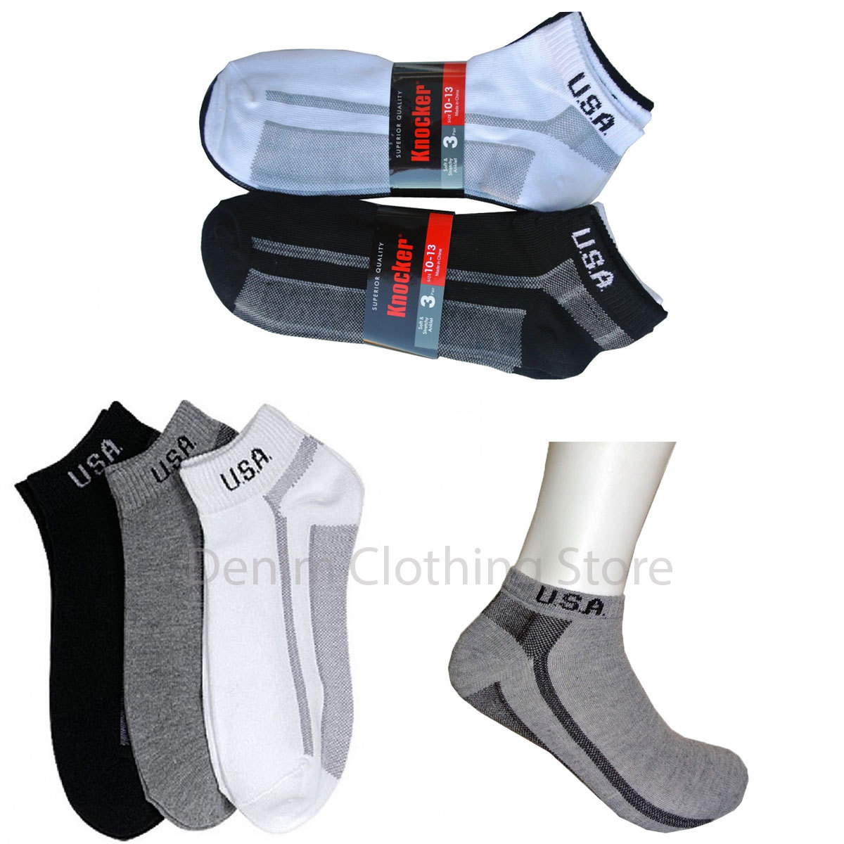 6~12 Pairs Pack USA Logo Cotton Blend Soft Stretch Anklet Sports Socks Men Women