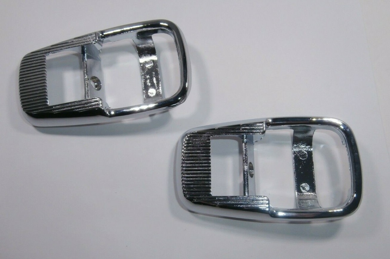 DOOR HANDLE RELEASE TRIM PLATE SET OF 2 CHROME METAL T-2 BUS 69-73 GHIA 71-74