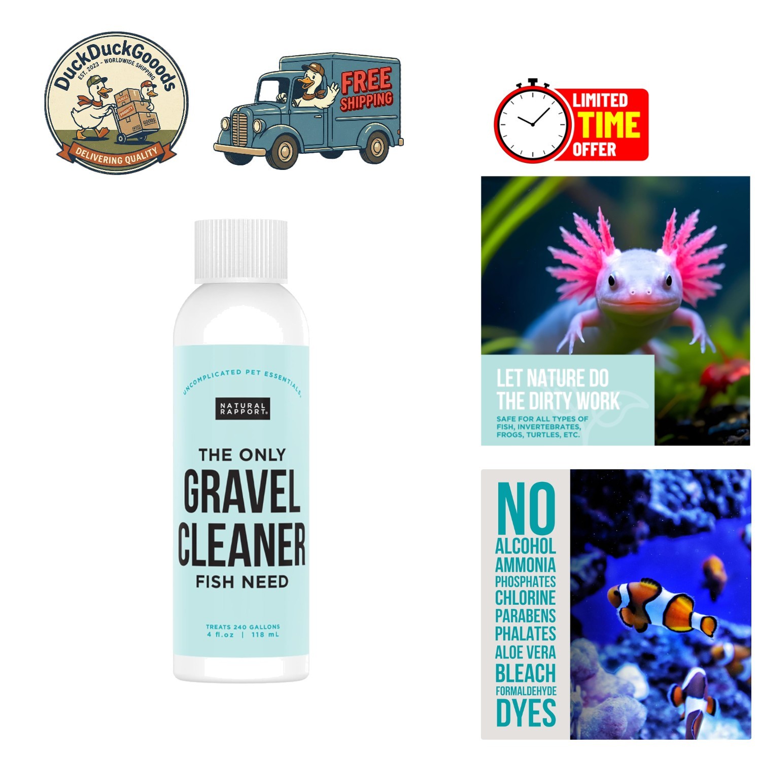 Effortless Aquarium Maintenance - 4 fl oz Natural Gravel Cleaner for Fish Tanks