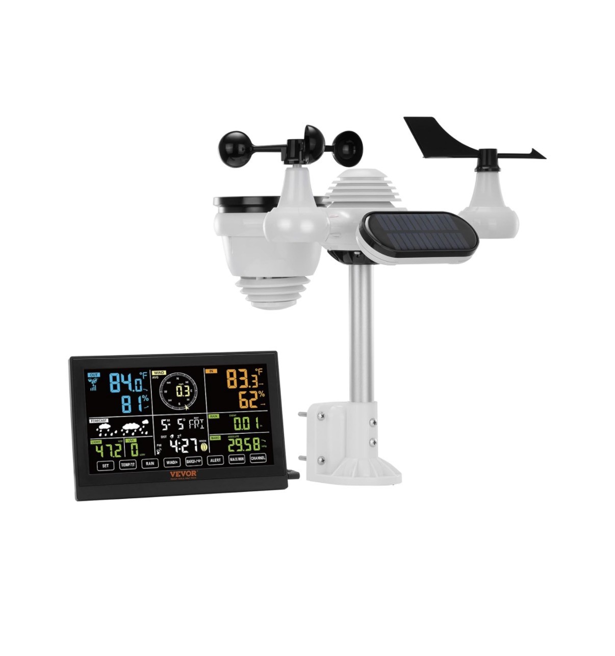 7-in-1 Wireless Weather Station 7.5 in Display for Indoor Outdoor-NO WIFI