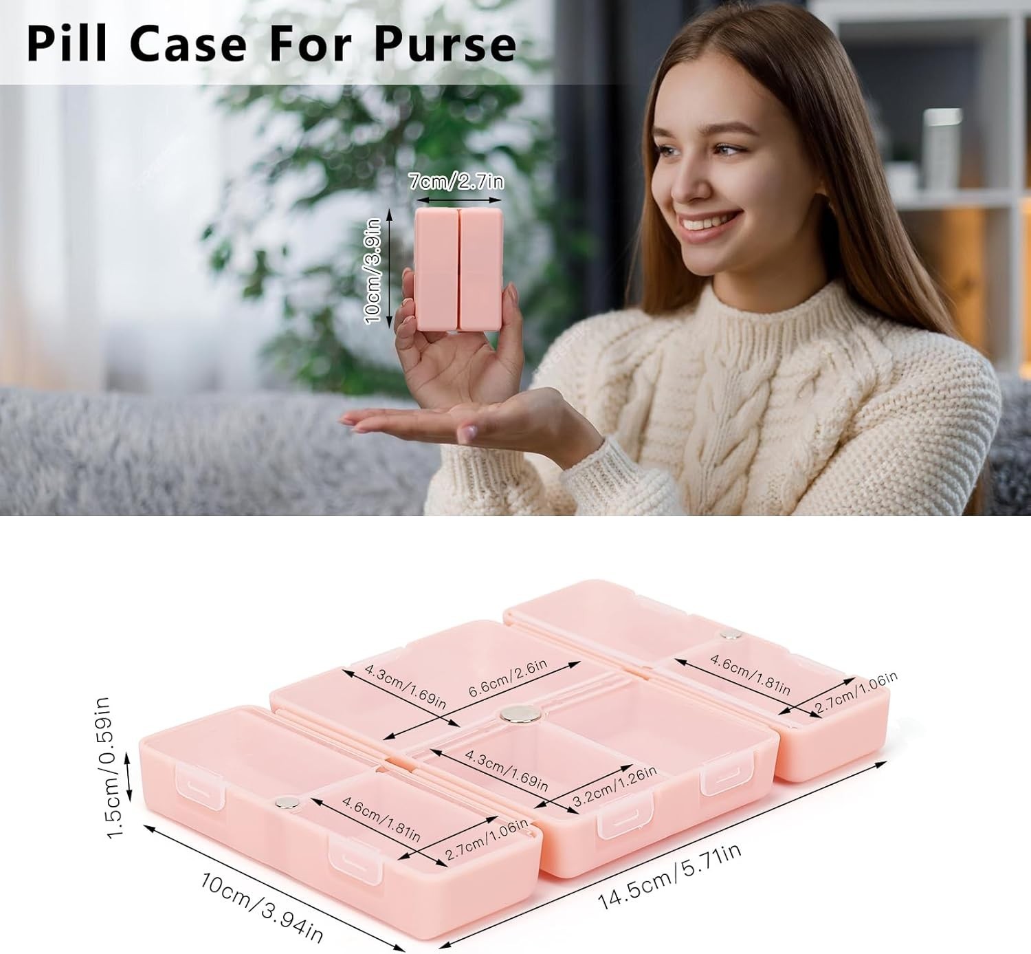 Compact Pink Folding Pill Box - 7 Compartments for Effortless Medication Storage