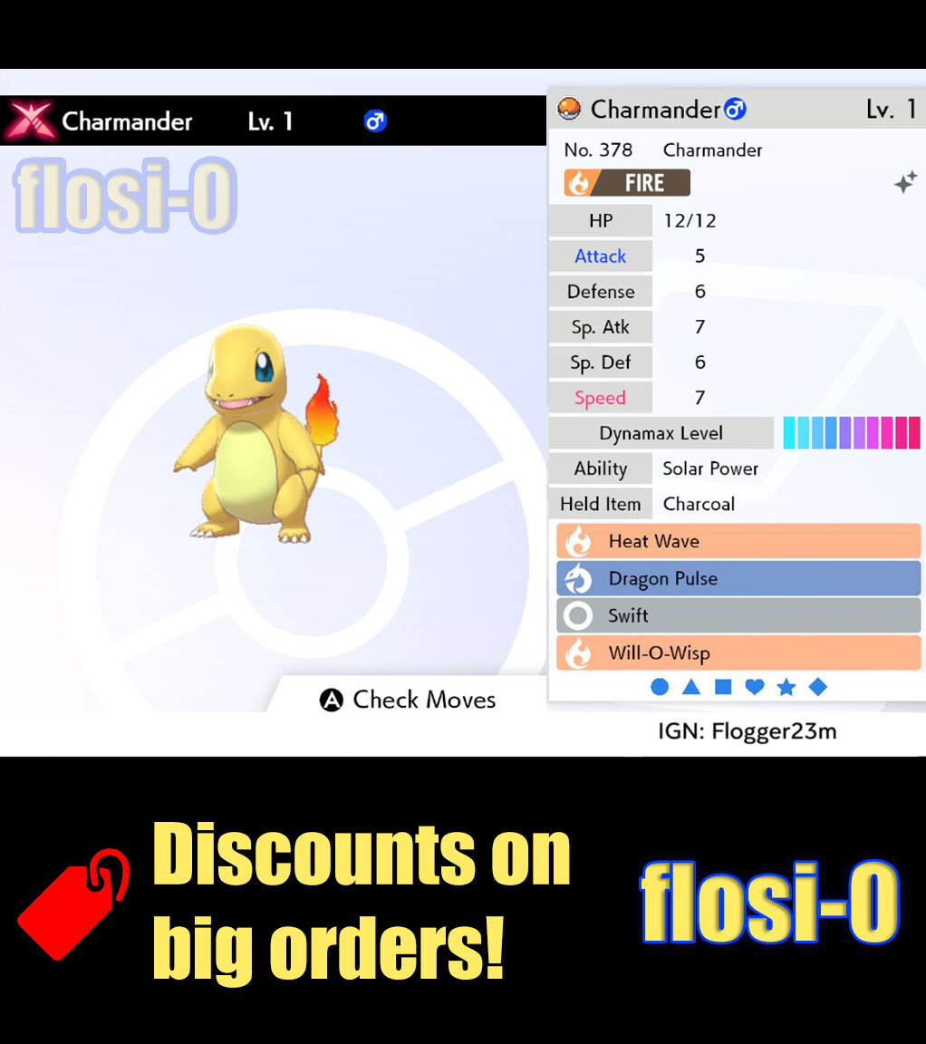 Pokemon Sword and Shield 6IV Shiny Charmander Gigantamax Hidden Ability GMAX HA