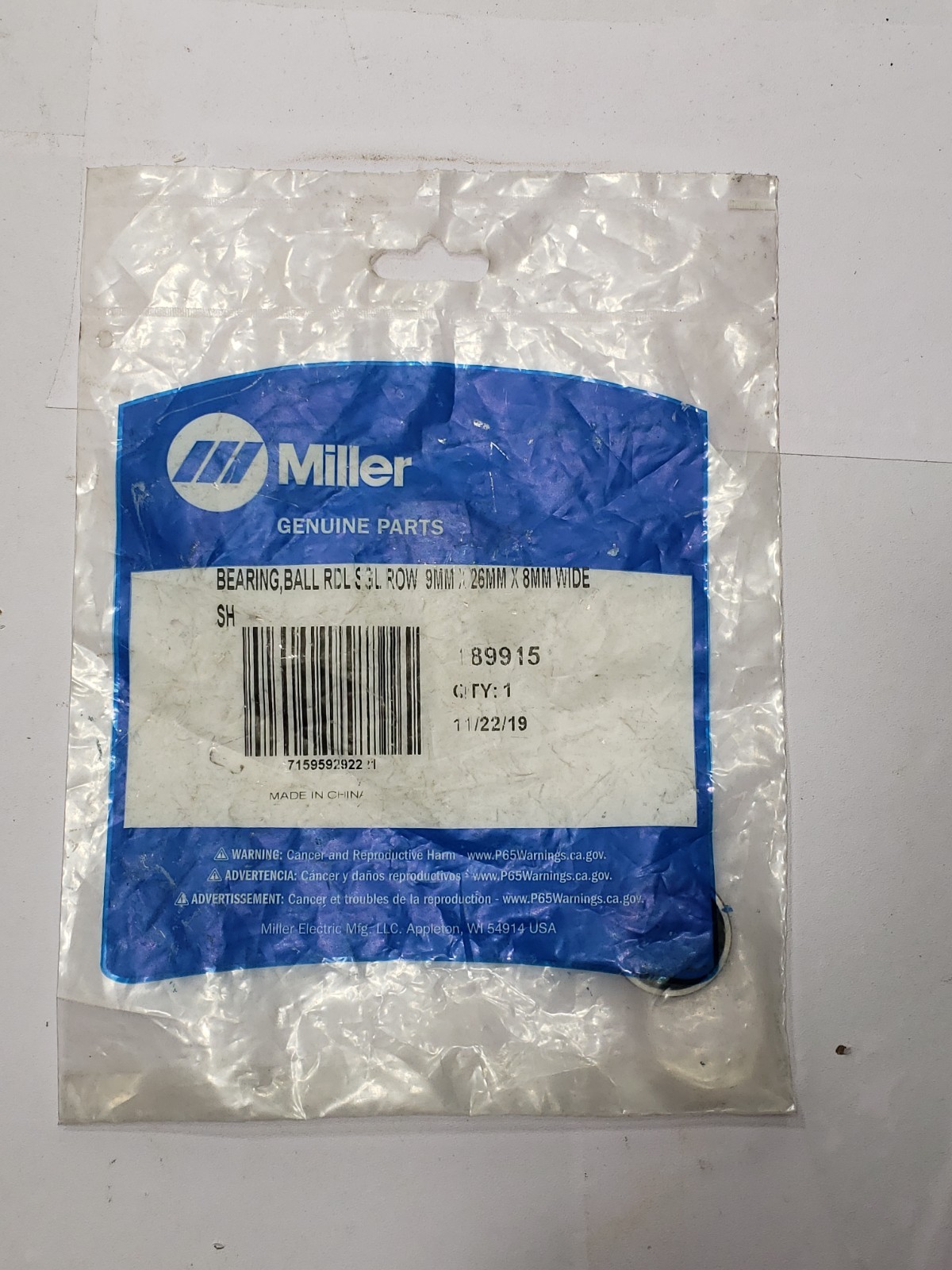 Miller Genuine Parts Bearing Ball RDL SGL Row 9mm 26mm 8mm Wide 188915