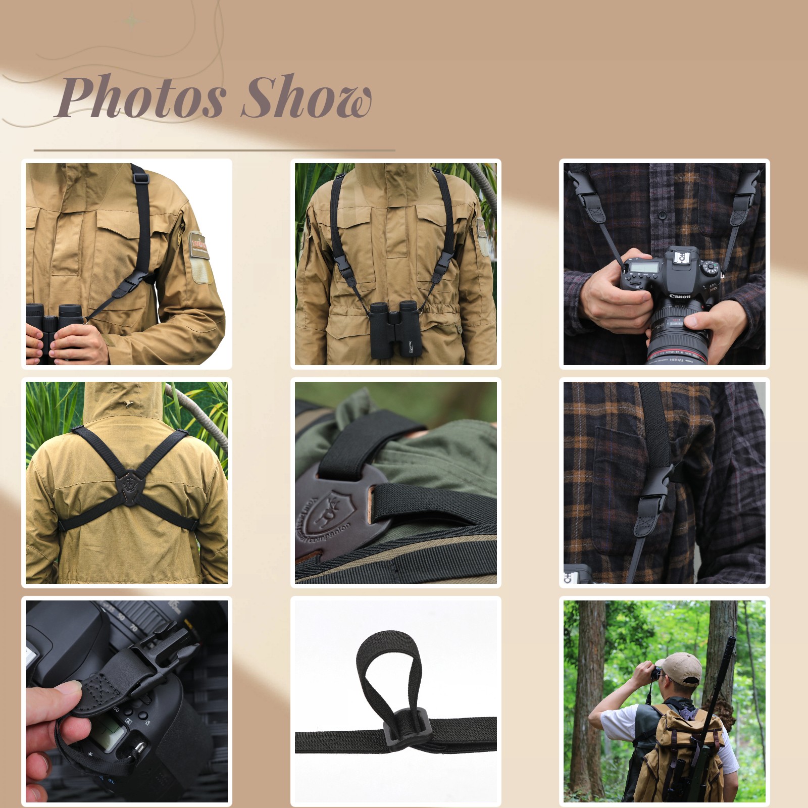 TOURBON Binocular Harness Camera Strap Quick Release Elastic Optic Chest Hunting