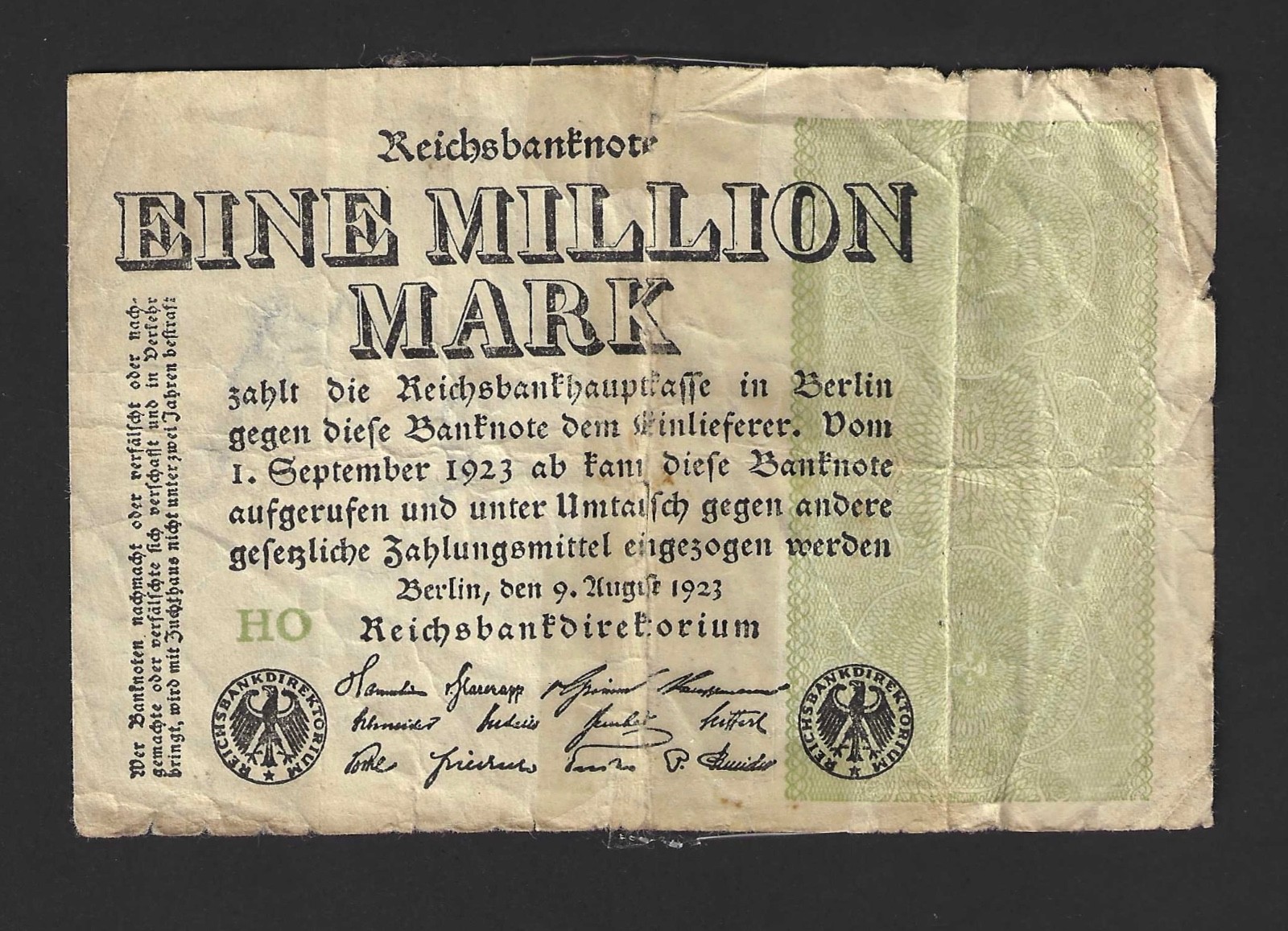 Eine Million Mark Reichbanknote 1/9/1923 as photos #N