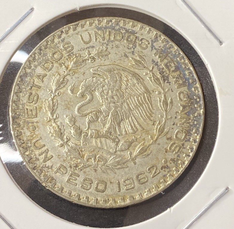 1962 Mexico Un Peso 0.1000 Silver ASW 0.0514 Oz Coin Free Shipping