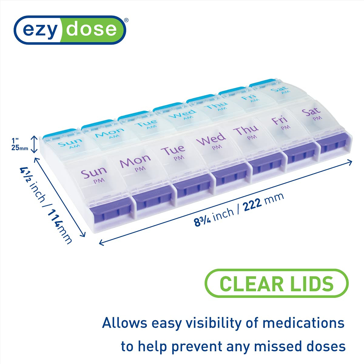 EZY DOSE Push Button (7-Day) Pill Case, Medicine Planner, Daily Vitamin Organize
