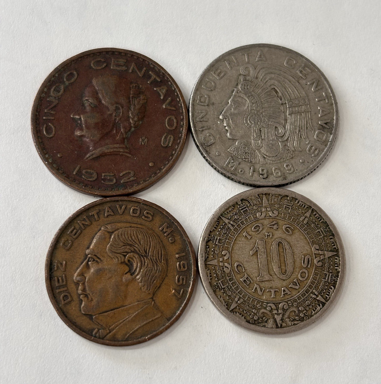 Vintage Assorted Mexican Coins 1957, 1969, 1946, & 1952
