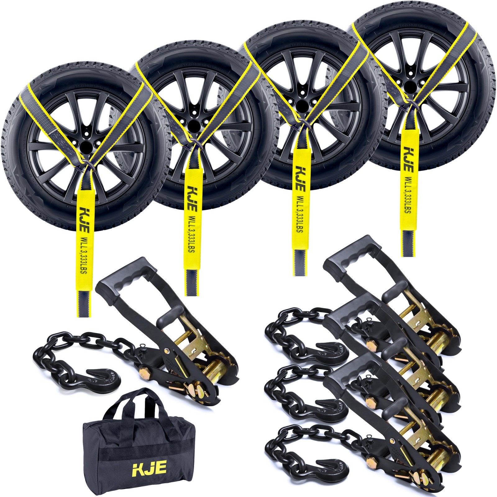 KJE 4 Pack Reflective Car Tie Down Straps for Trailers - Tire Ratchet Strap w...