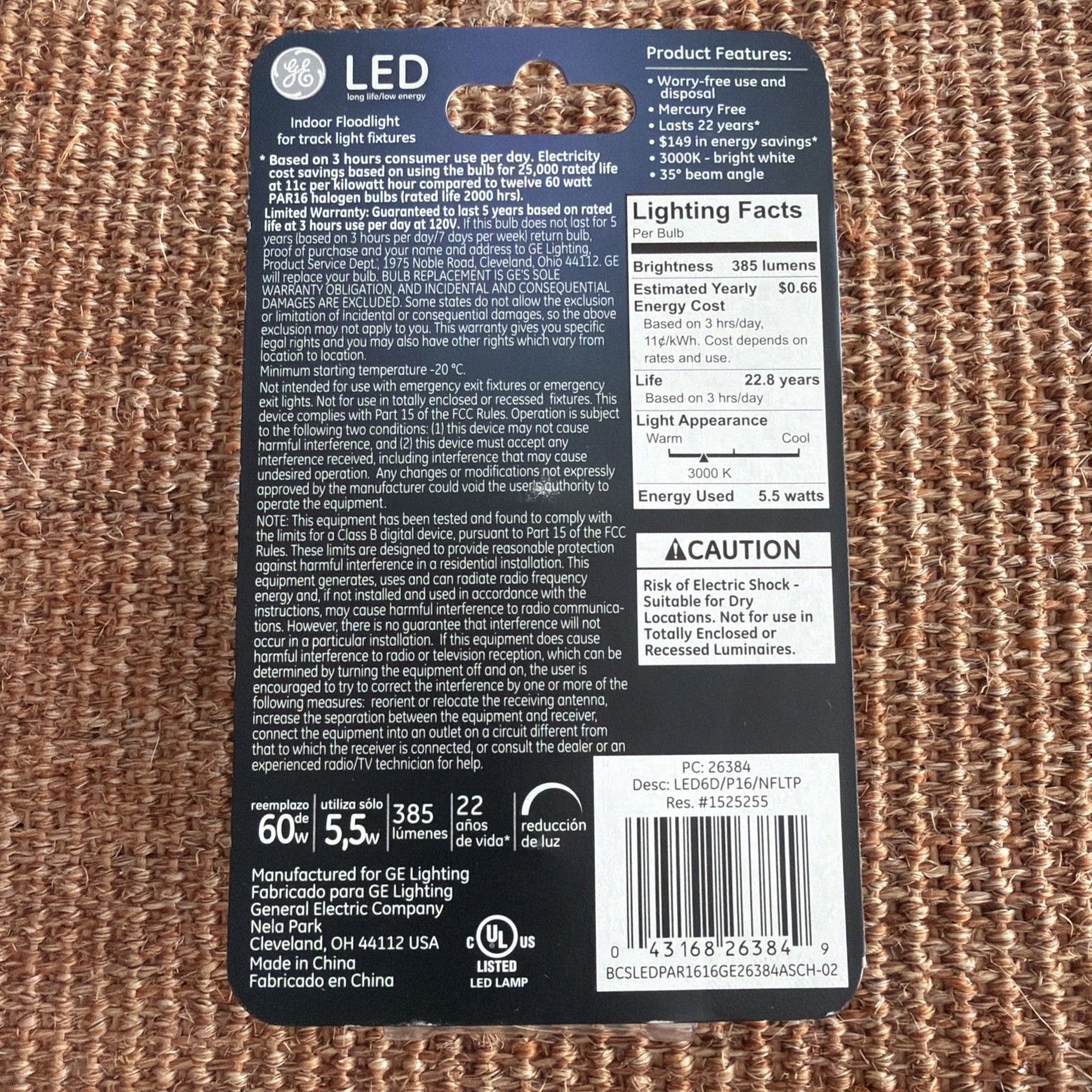 GE 26384 LED Light Bulb PAR16 E26 (Medium) Bright White 60w Clear