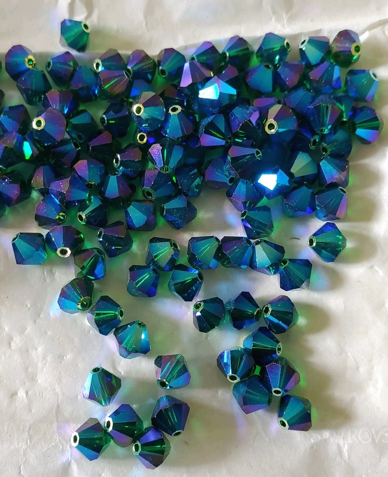 Vintage Swarovski 5301 6mm bicone beads Medium Emerald AB2X (12pcs)