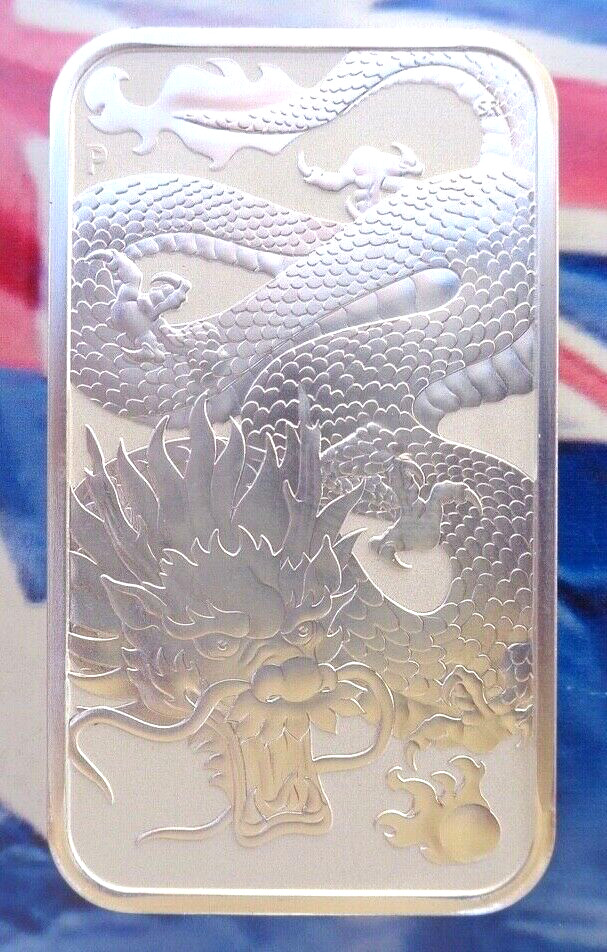 2022 Australia DRAGON rectangular coin bar .9999 ultra fine silver Perth Mint