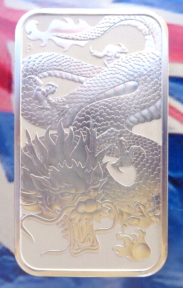 2022 Australia DRAGON rectangular coin bar .9999 ultra fine silver Perth Mint