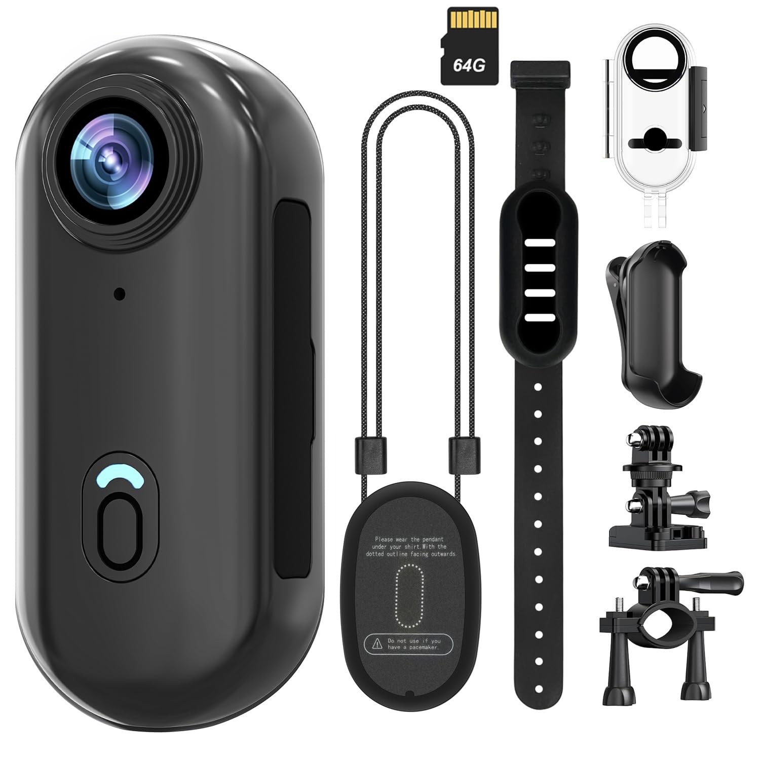 Vauvinmaic 4K WiFi POV Camera 64GB, Thumb Size Mini Bodycam, Waterproof black