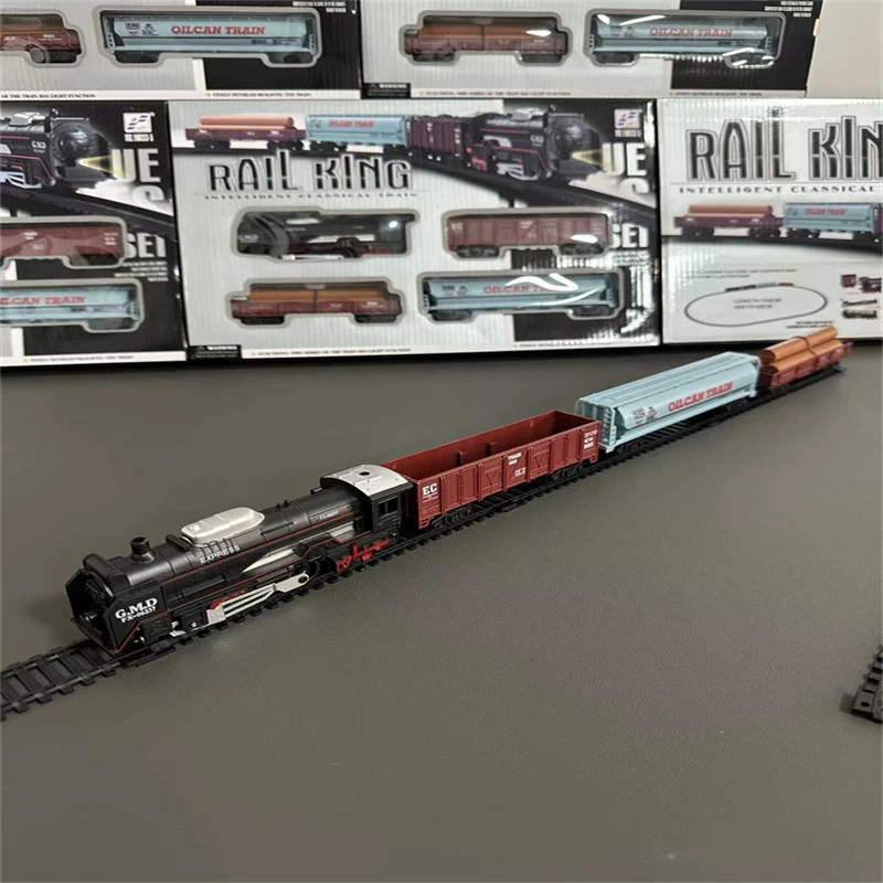 Electric Steam Train Set Freight Cars Railway Track Model Toy Collection