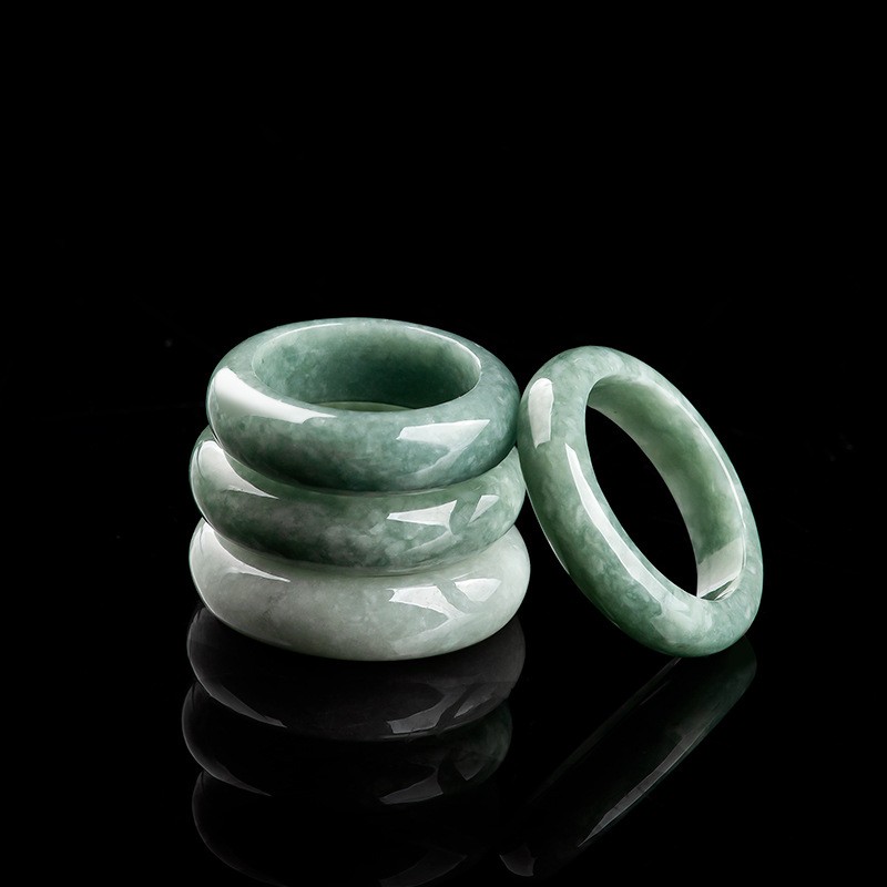 1pcs Natural Jadeite Jade Band Ring Women Men Real Bead Green Jade Size 6-11