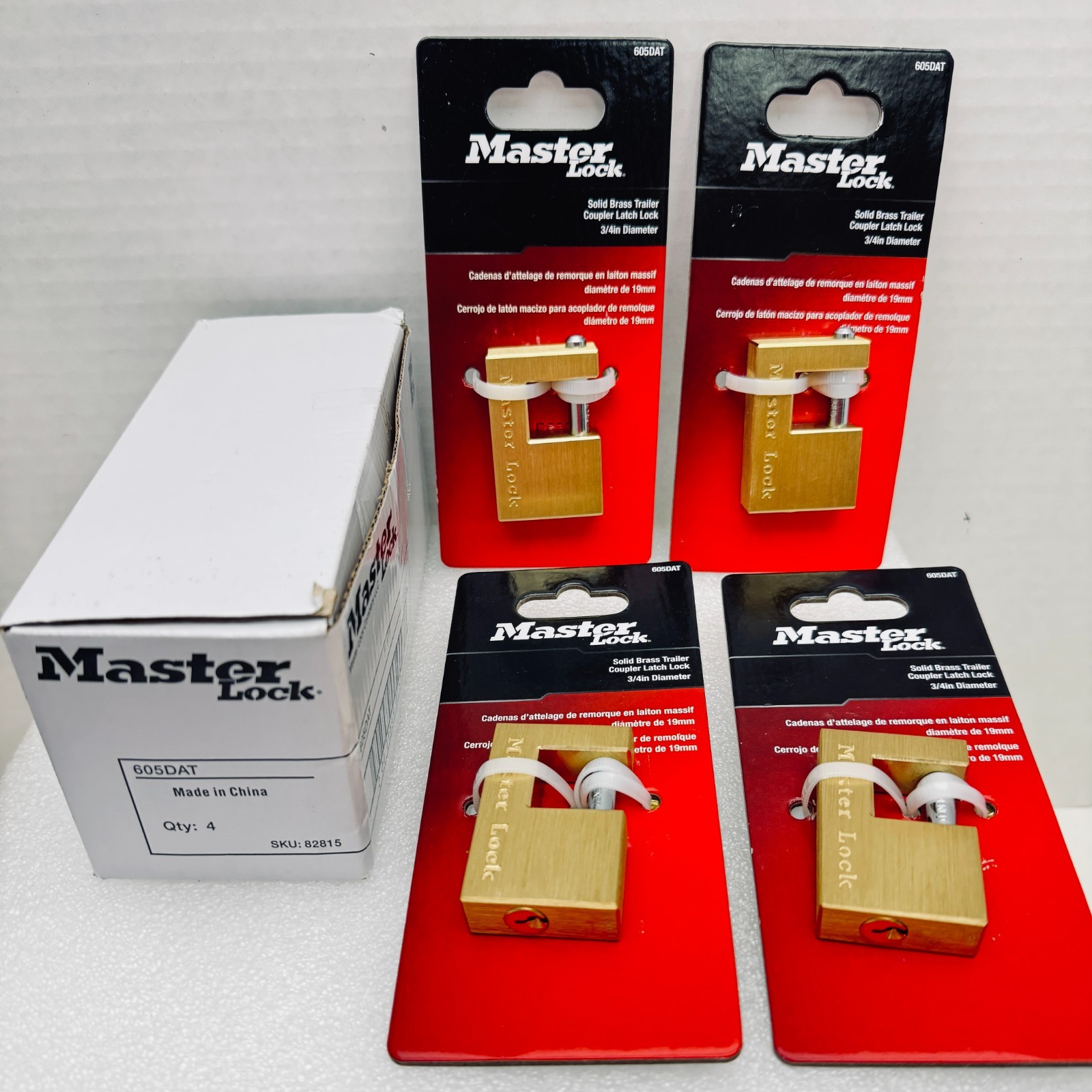 (4) Master Lock 605DAT 3/4"Dia Brass Trailer Coupler Latch Lock w/Shackle 2 keys