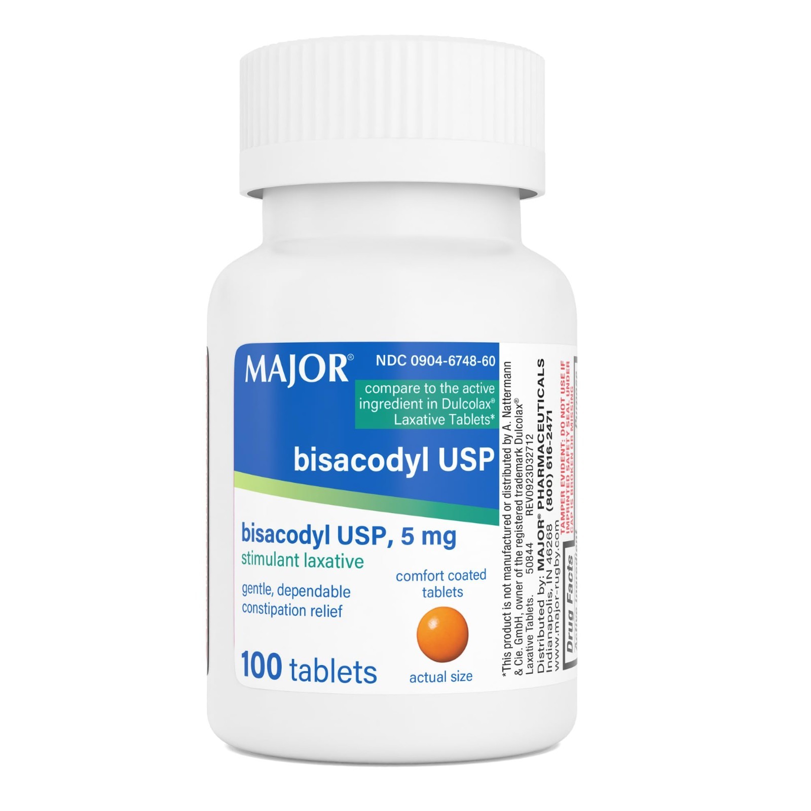 MAJOR Bisacodyl USP 5mg, Gentle Stimulant Laxative Tablets for Occasional Consti