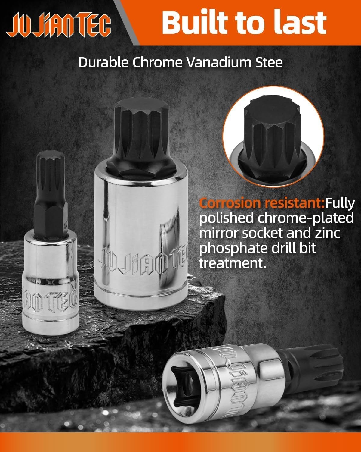 JU JIAN TEC XZN Triple Square Spline Bit Socket Set, 10 Piece, Metric Gloss