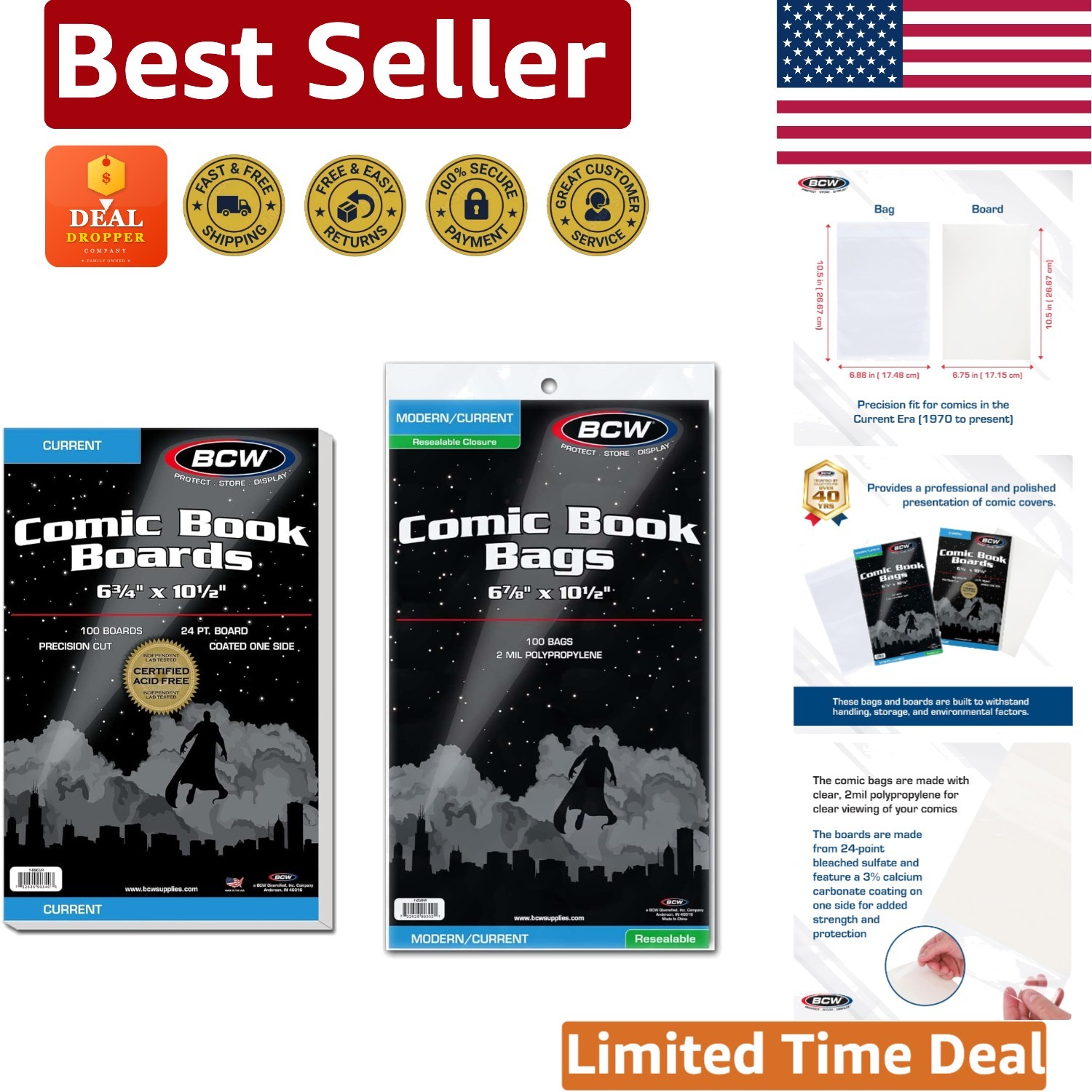 100 Pack Resealable Comic Book Bags & Acid-Free Boards for Ultimate Protection