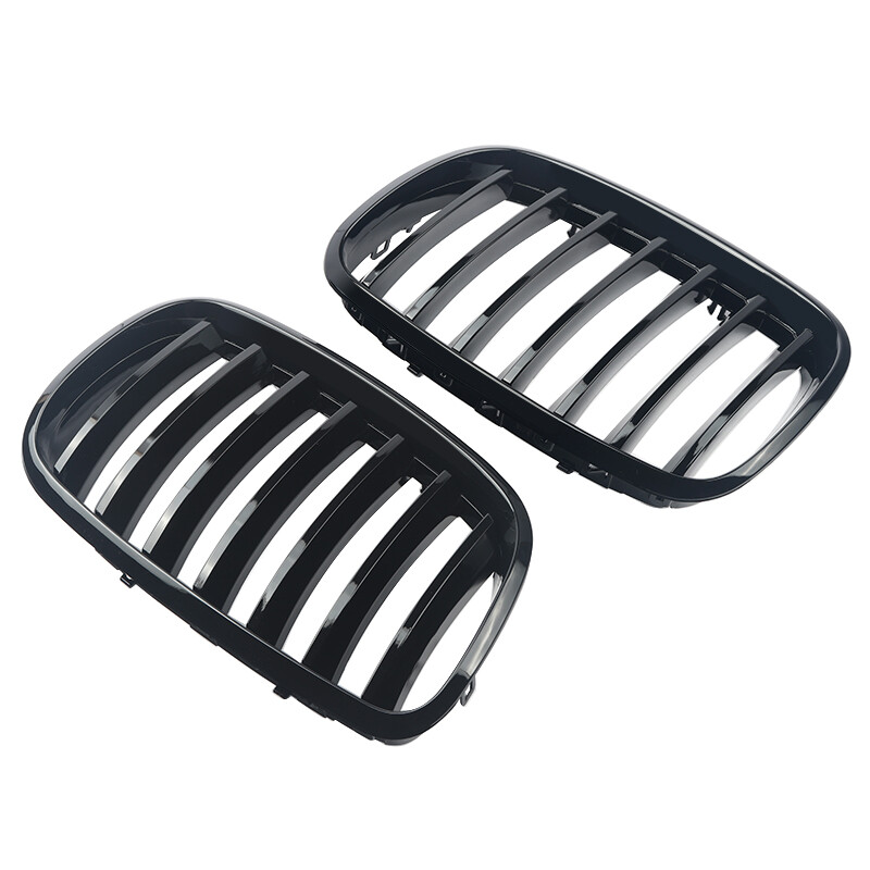 Pair Front Gloss Black Kidney Grille Grill For BMW X5 E70 X5M X6 E71 E72 2007-13