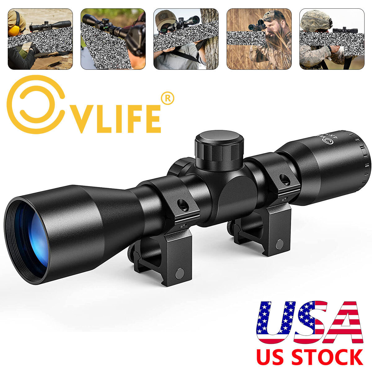CVLIFE 4X32 Hunting Rifle Scope Mil Dot Crosshair Optics Gun Scope W/ 20mm Mount