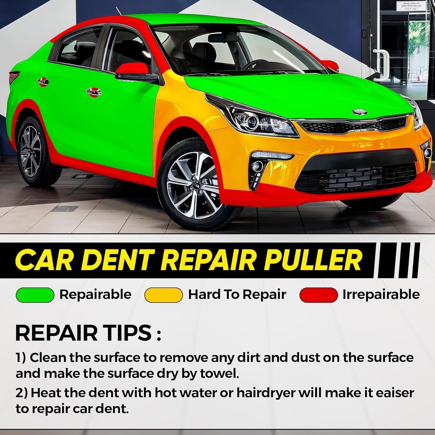 Car Dent Puller Kit - Slide Hammer, Glue Gun, Adjustable Bridge Puller, Suction