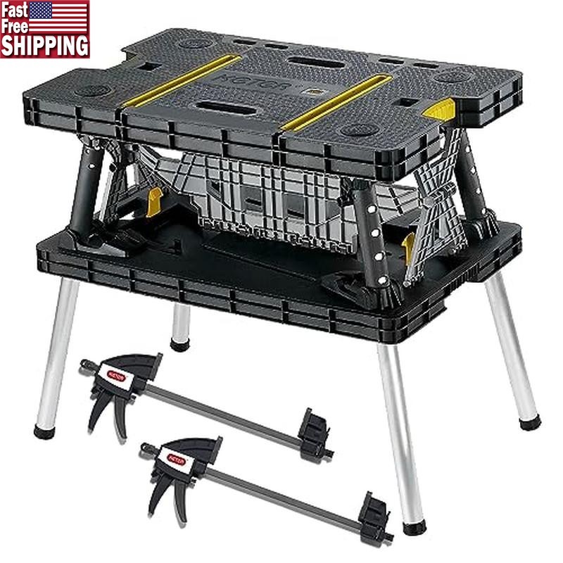 Folding Work Table Portable Workbench Table w/12" Clamps for Garage/Wood Shop