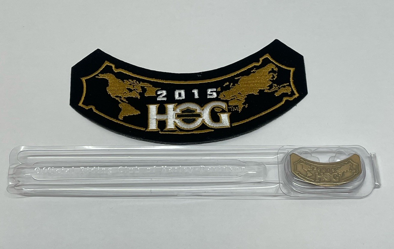 Harley Davidson HOG 2015 PATCH Set Rocker Pin & Patch Embroidered “HOG” NICE!