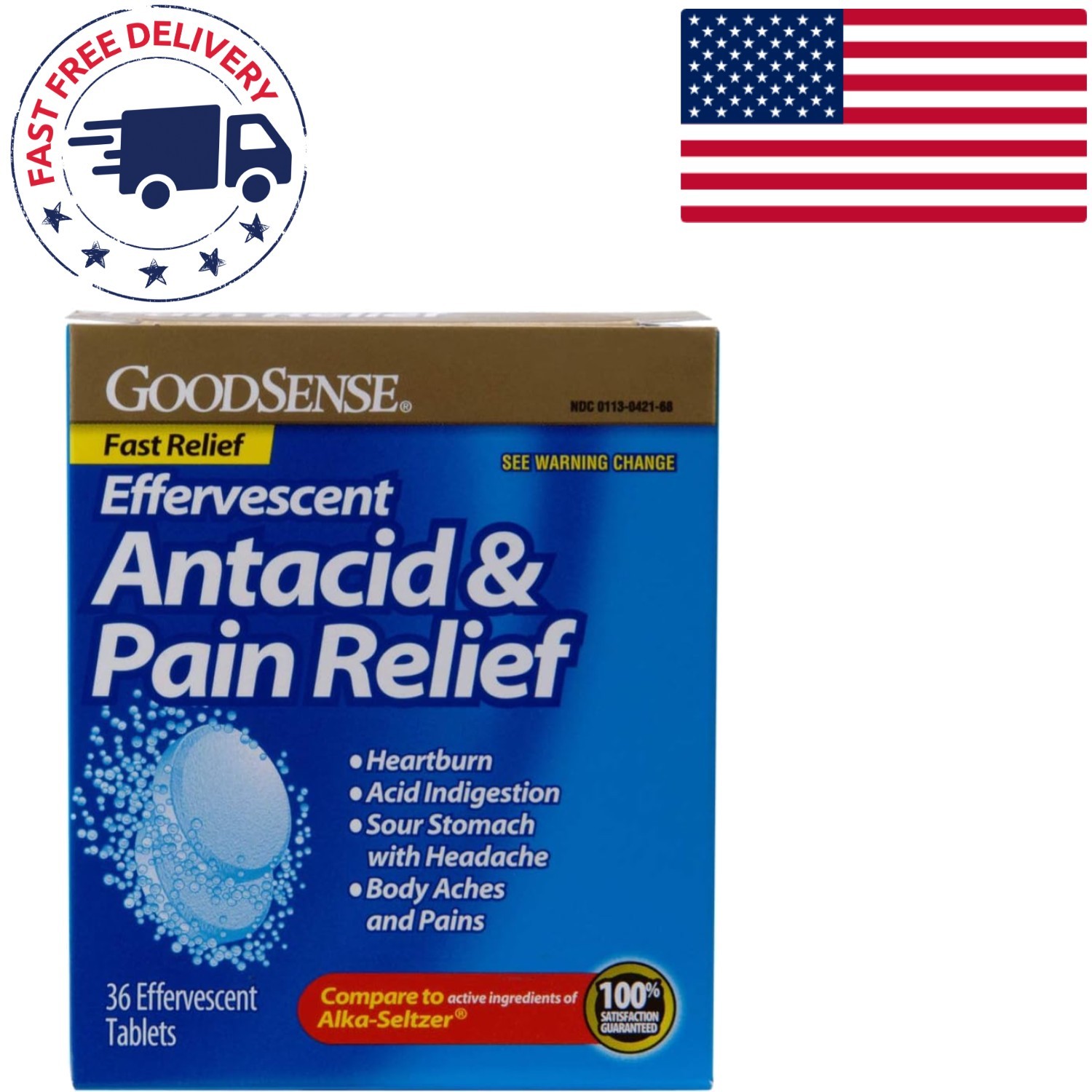 36 Count Effervescent Antacid Tablets - Quick Relief for Heartburn & Body Aches