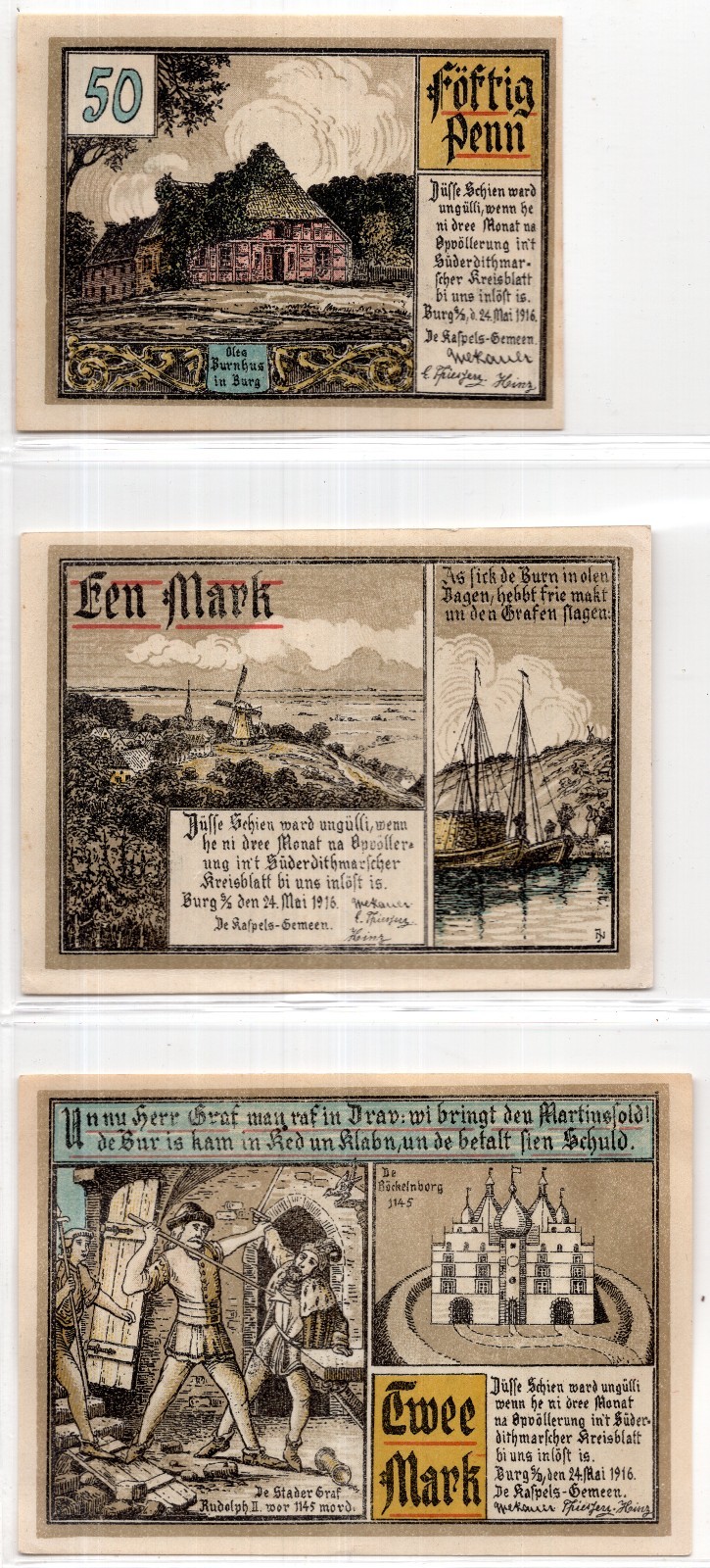 1916 Germany Kaspel Burg Notgeld 3 Note Set (3100)