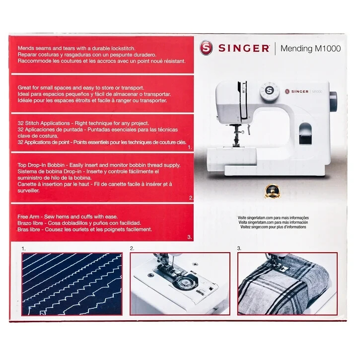 SINGER M1000 SEWING MACHINE + ACCESSORIES, WHITE *DISTRESSED PKG