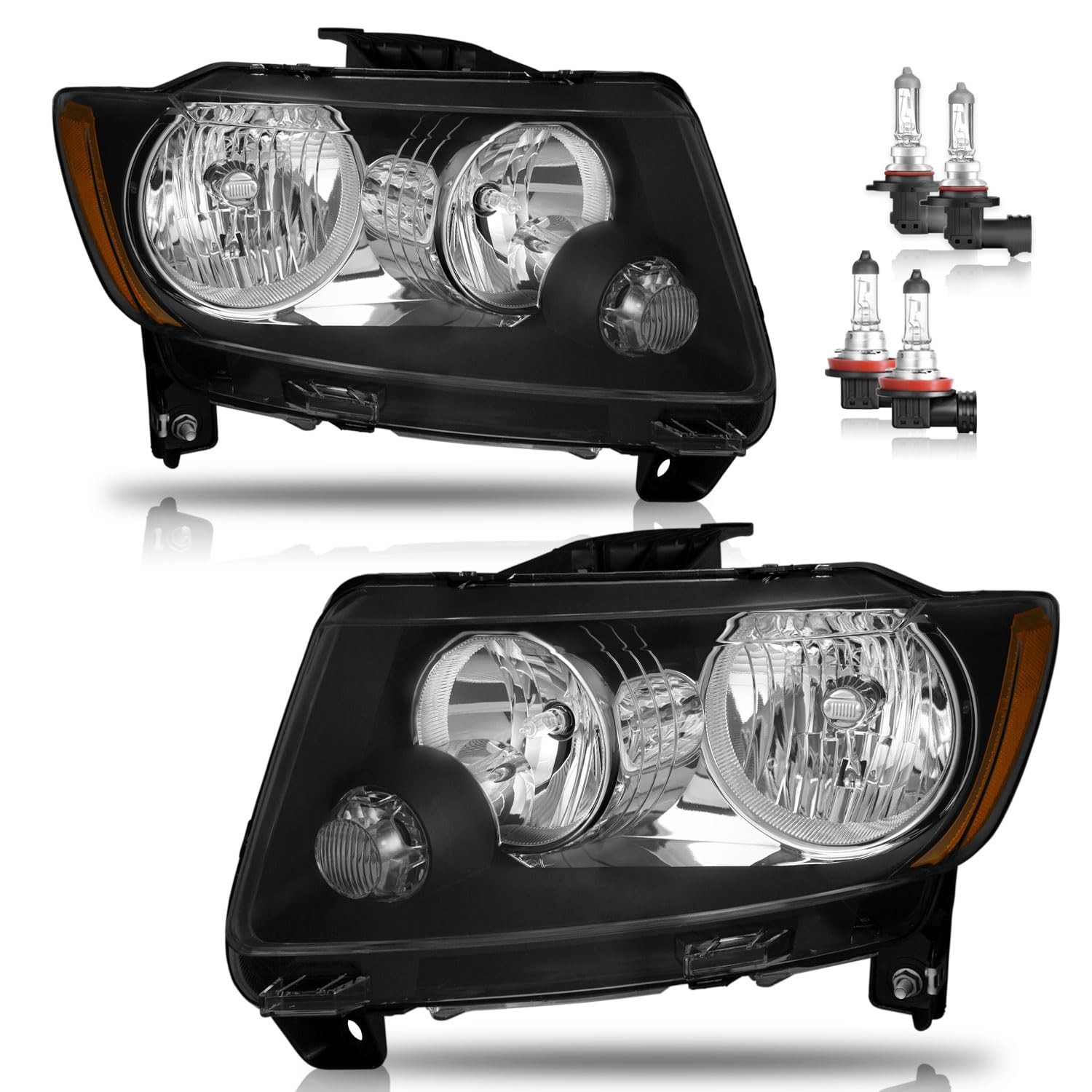 Headlights Assy Grand Cherokee 2011-2013 Compass 2011-2017 Halogen LH RH w Bulbs