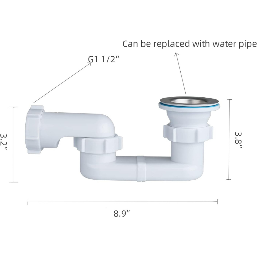 Bath Shower Drain Low Profile p Trap 1 1/2" Flat Kit for White