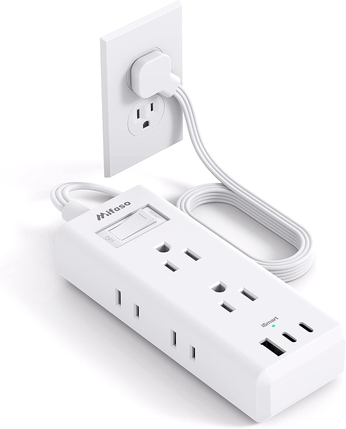 Flat Plug Extension Cord, 5 Ft Ultra Thin Flat Power Strip - 6 Outlets 3 USB Por