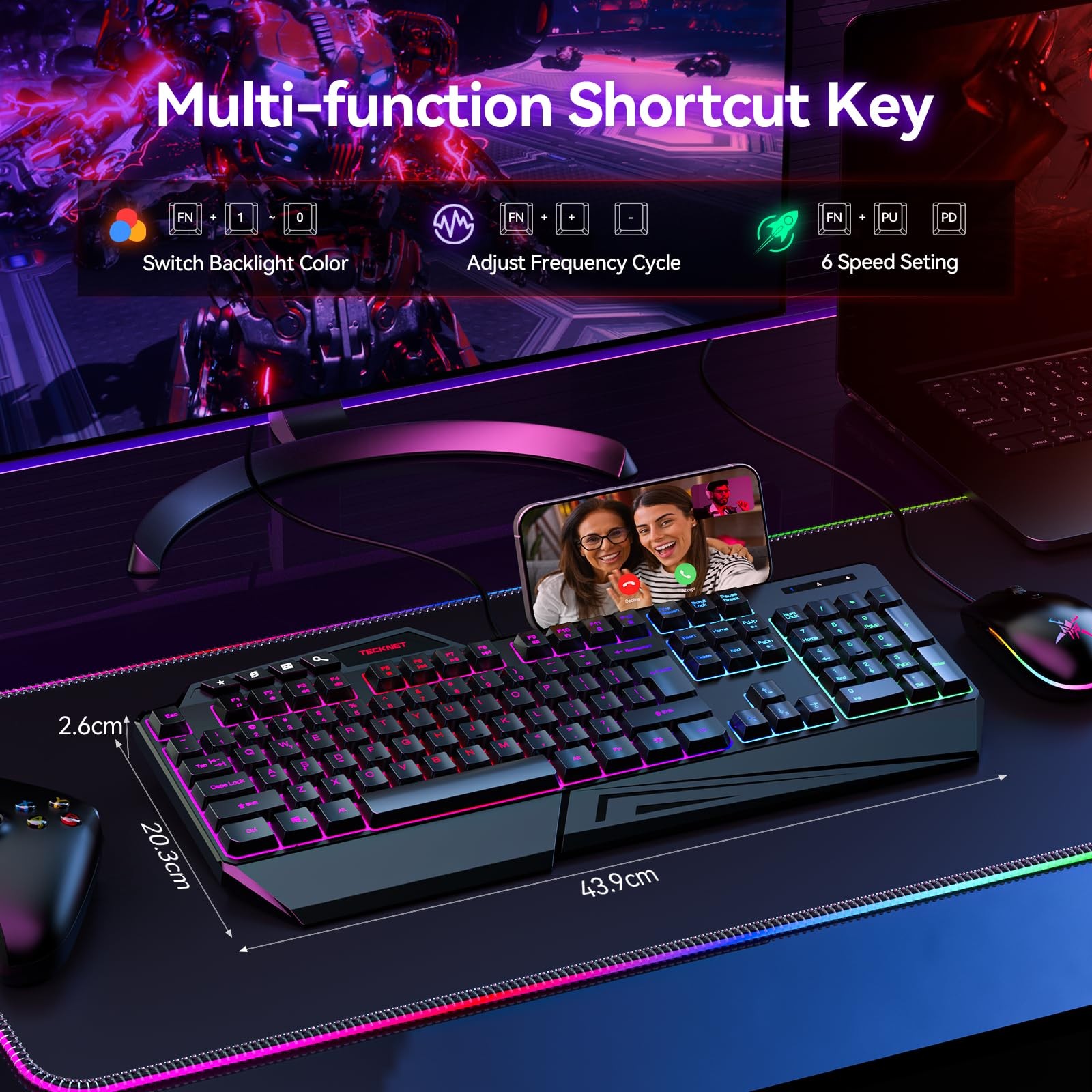 Tecknet Wired Rgb Gaming Keyboard - 26-Key Anti-Ghosting 13 Lighting Modes