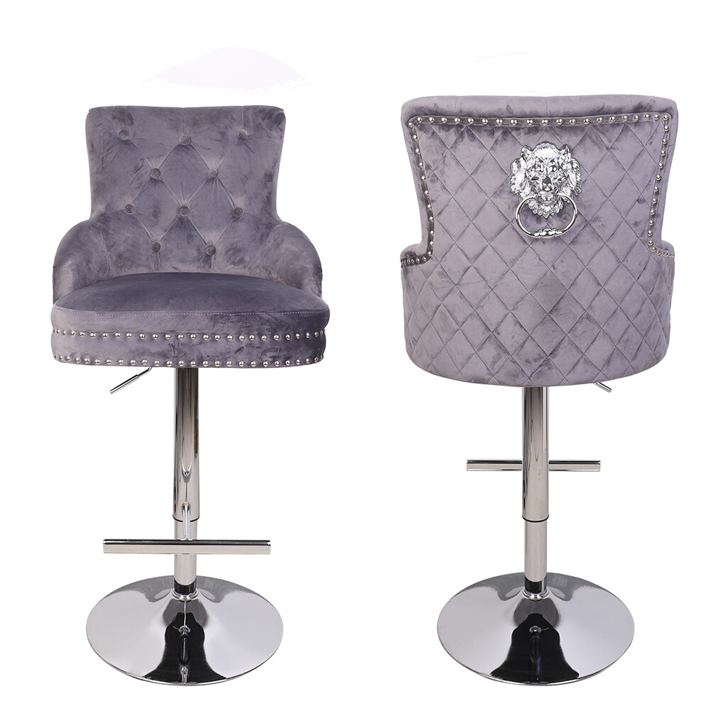 Extra Large Velvet Bar Stool Heavy Duty Adjustable Breakfast Chair w Stable Base