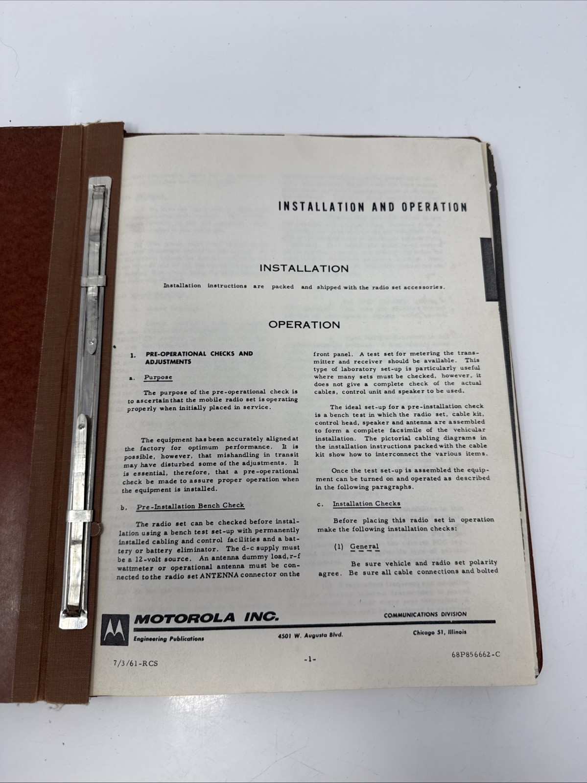 Motorola FM Dual Chan. Installation And Operation Binder