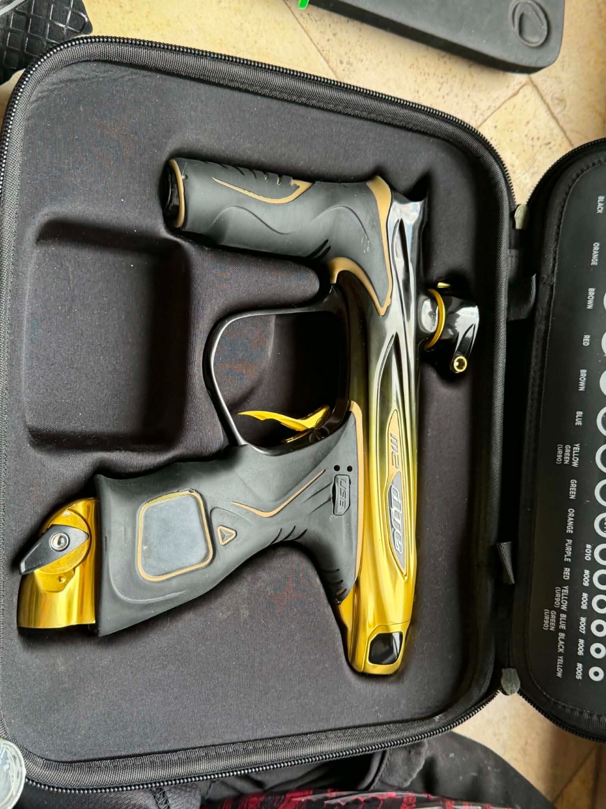 Dye M2 Electronic Paintball Marker Black & Gold with Case & Accessories